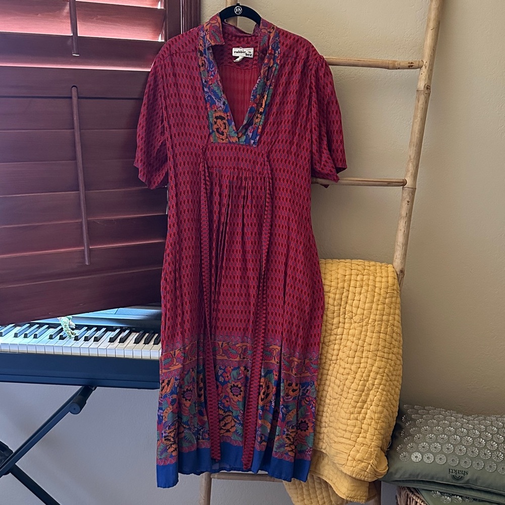 Robbie Bee Johnny Was Red and Blue Midi Dress